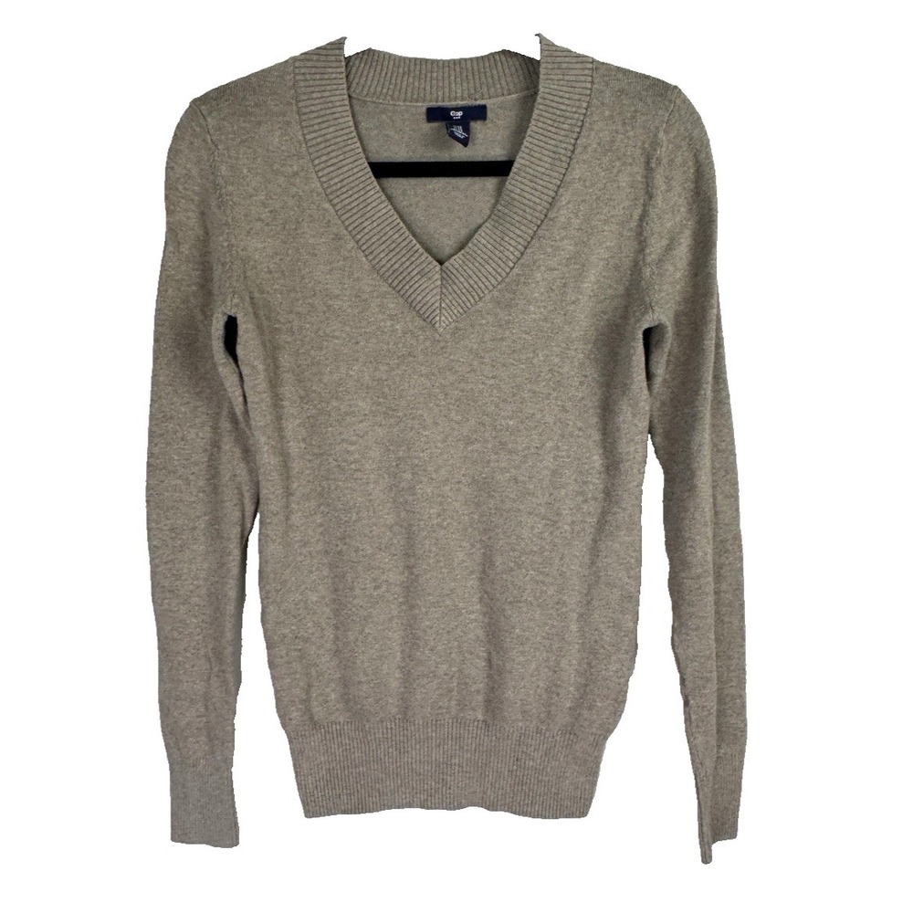 Gap Women XS Sweater V-Neck Y2K Retro Classic Fisherman Preppy 90s Neutral Layer